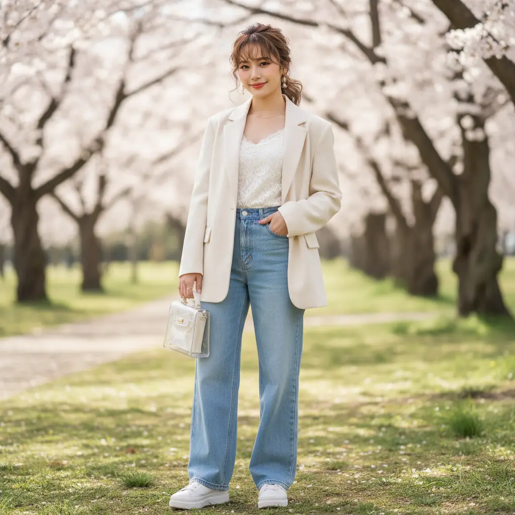韓国風ヘアメイクを公園にて撮影