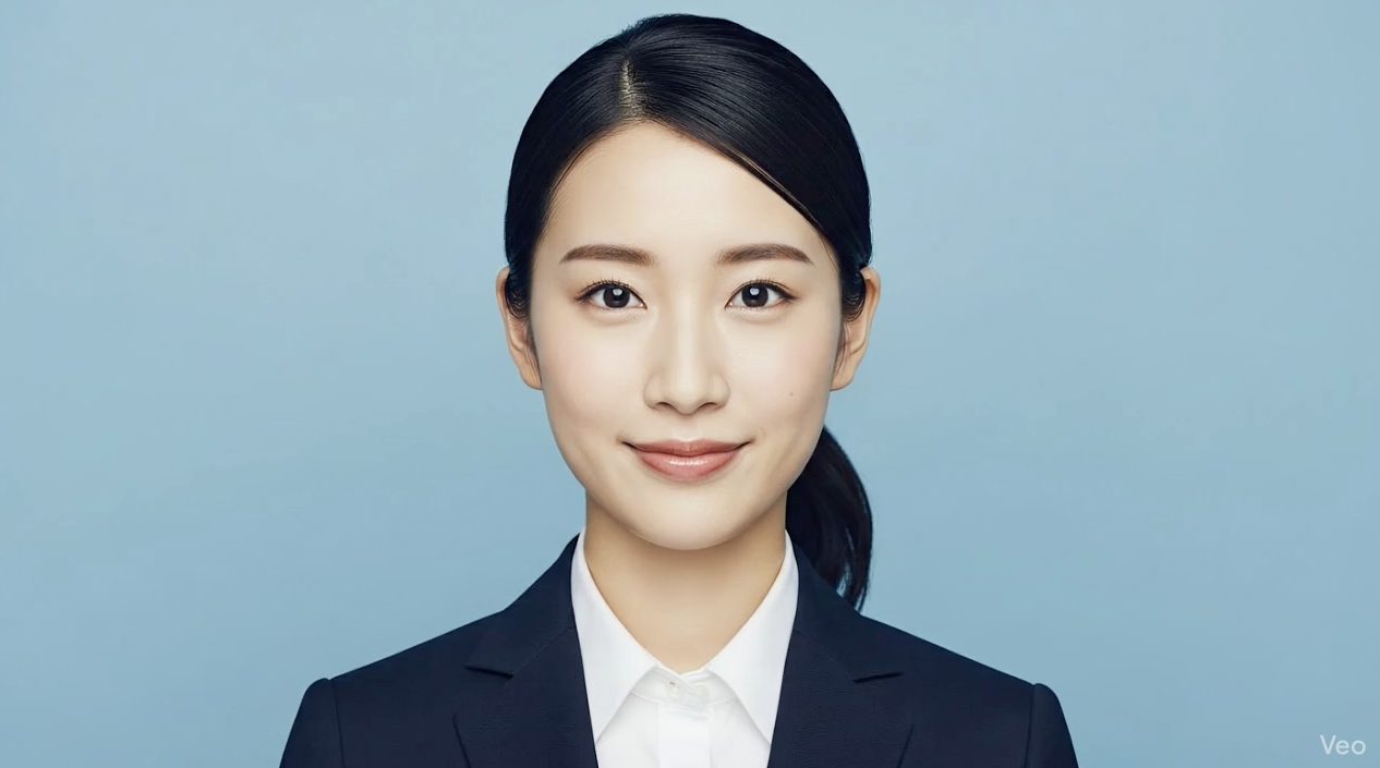 証明写真を撮影する女性 - 大阪の写真館スタジオアージュ