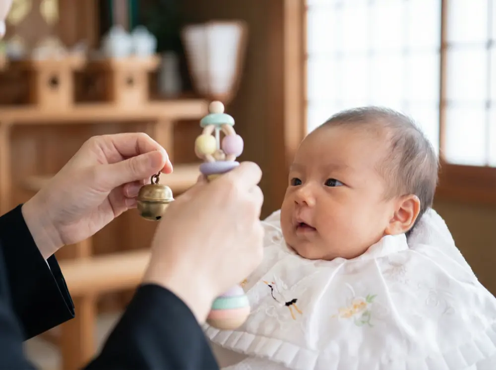 産着を使ったお宮参り写真サンプル