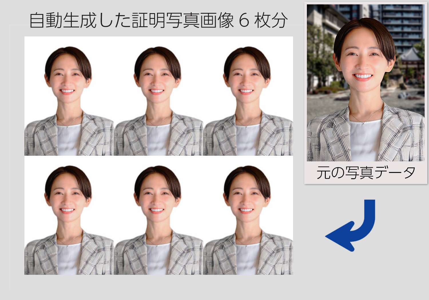 コンビニで30円で作成した証明写真のサンプル画像