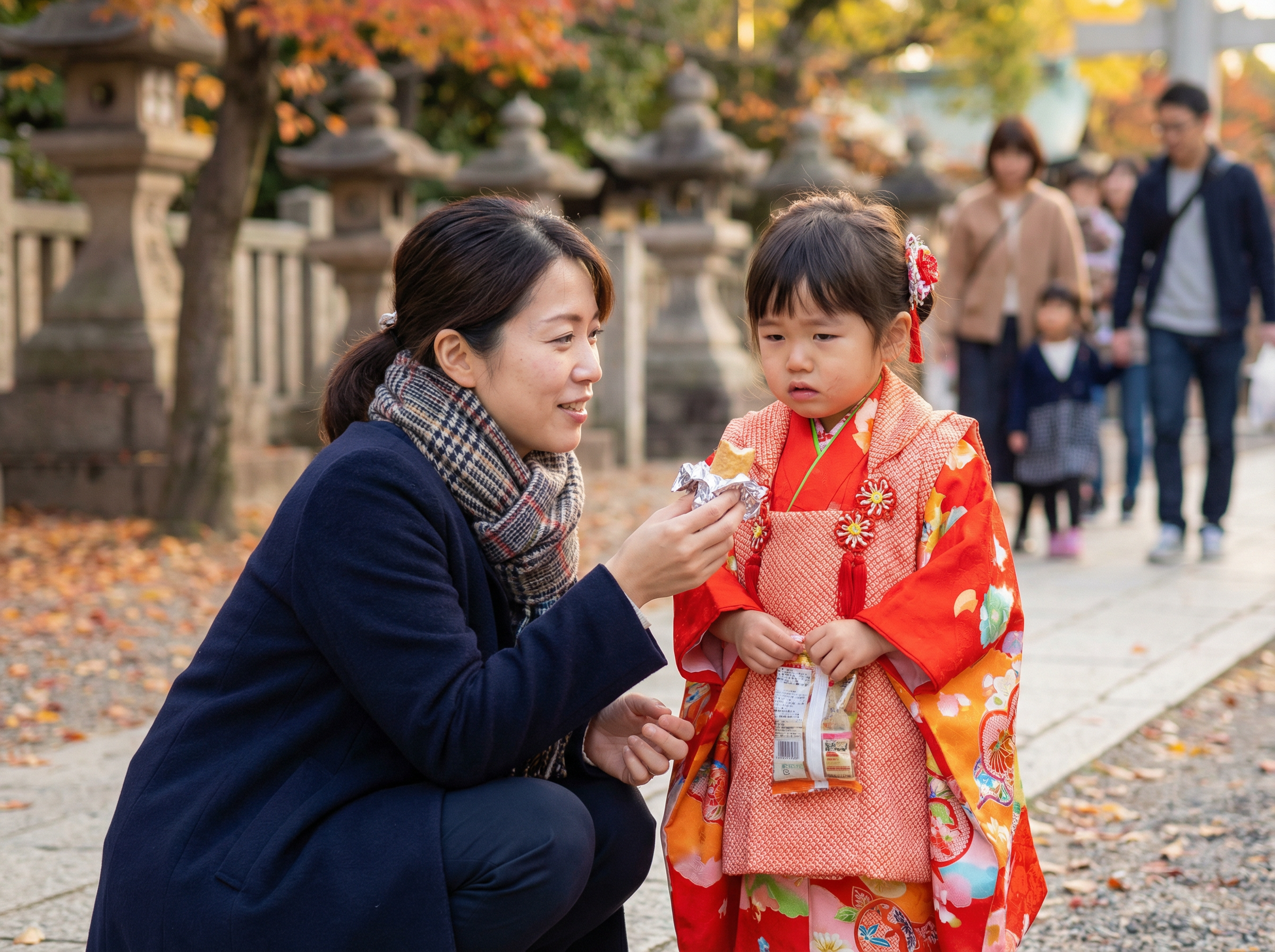 大阪天満宮で七五三参りをする家族